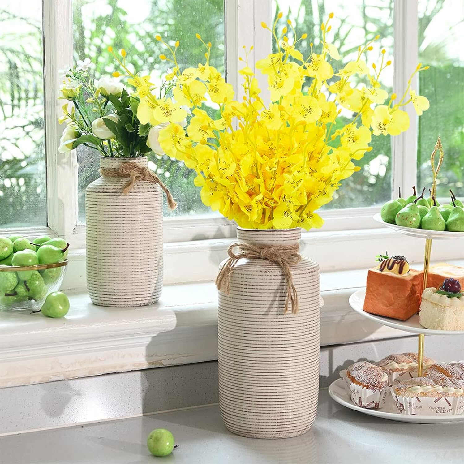 12 Pcs Artificial Flowers Orchids Silk Flowers Fake Orchid In Bulk Artificial Flowers Long Stem 20" Yellow Dancing Orchids Flower For Wedding Home Office Party Festive Decoration