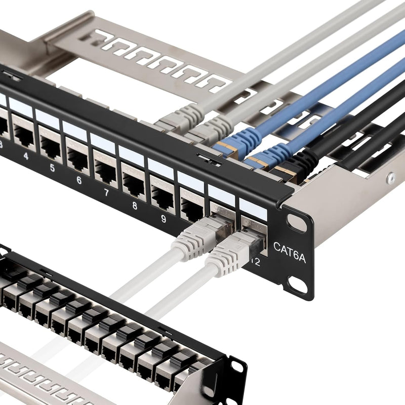Patch Panel Mini 12 Port Cat6A With Inline Keystone 10G Support, Coupler Patch