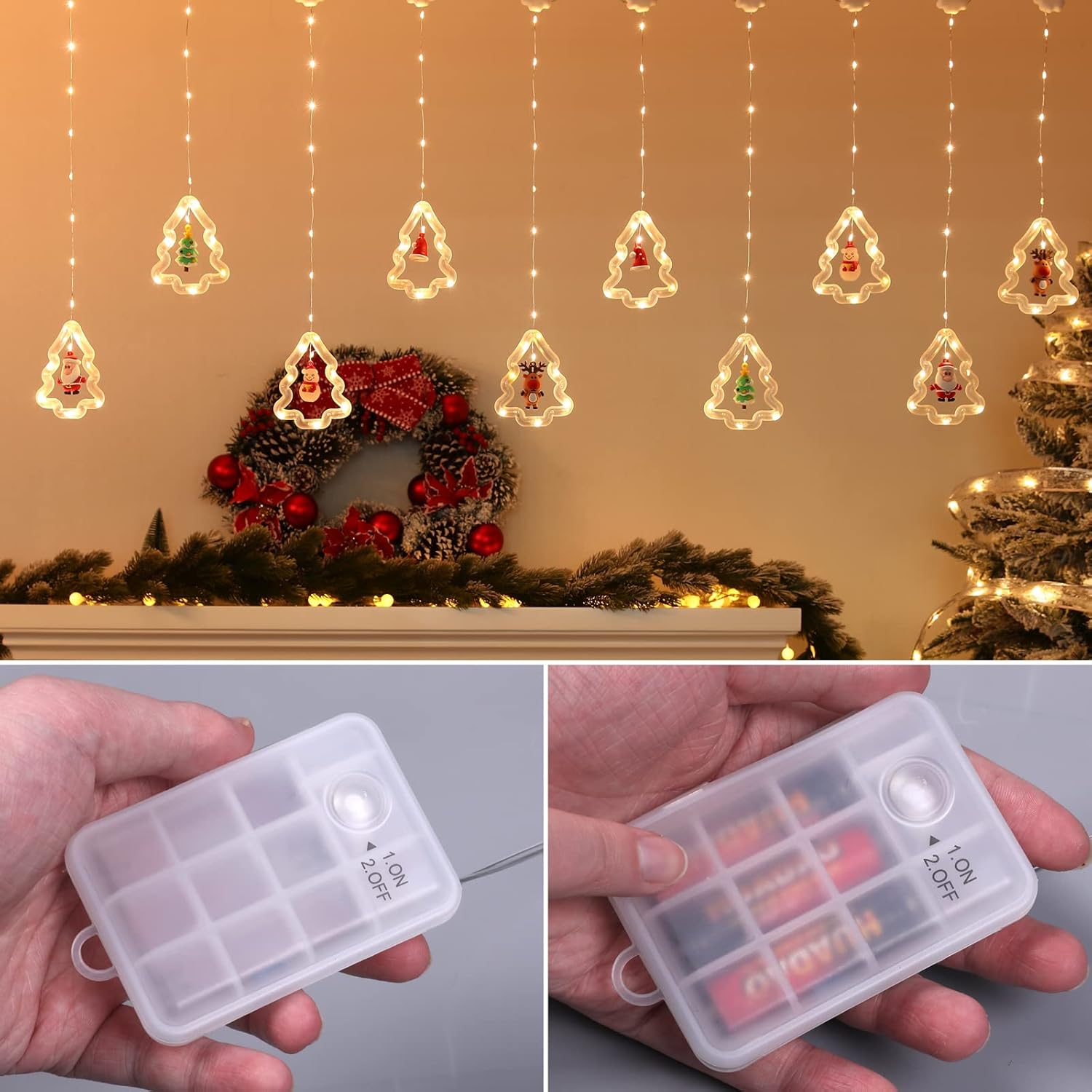 Christmas Lights, 10 Tree Lights 120 Led Christmas Decorations Indoor, Battery Operated Christmas Window Lights 9.84 Ft