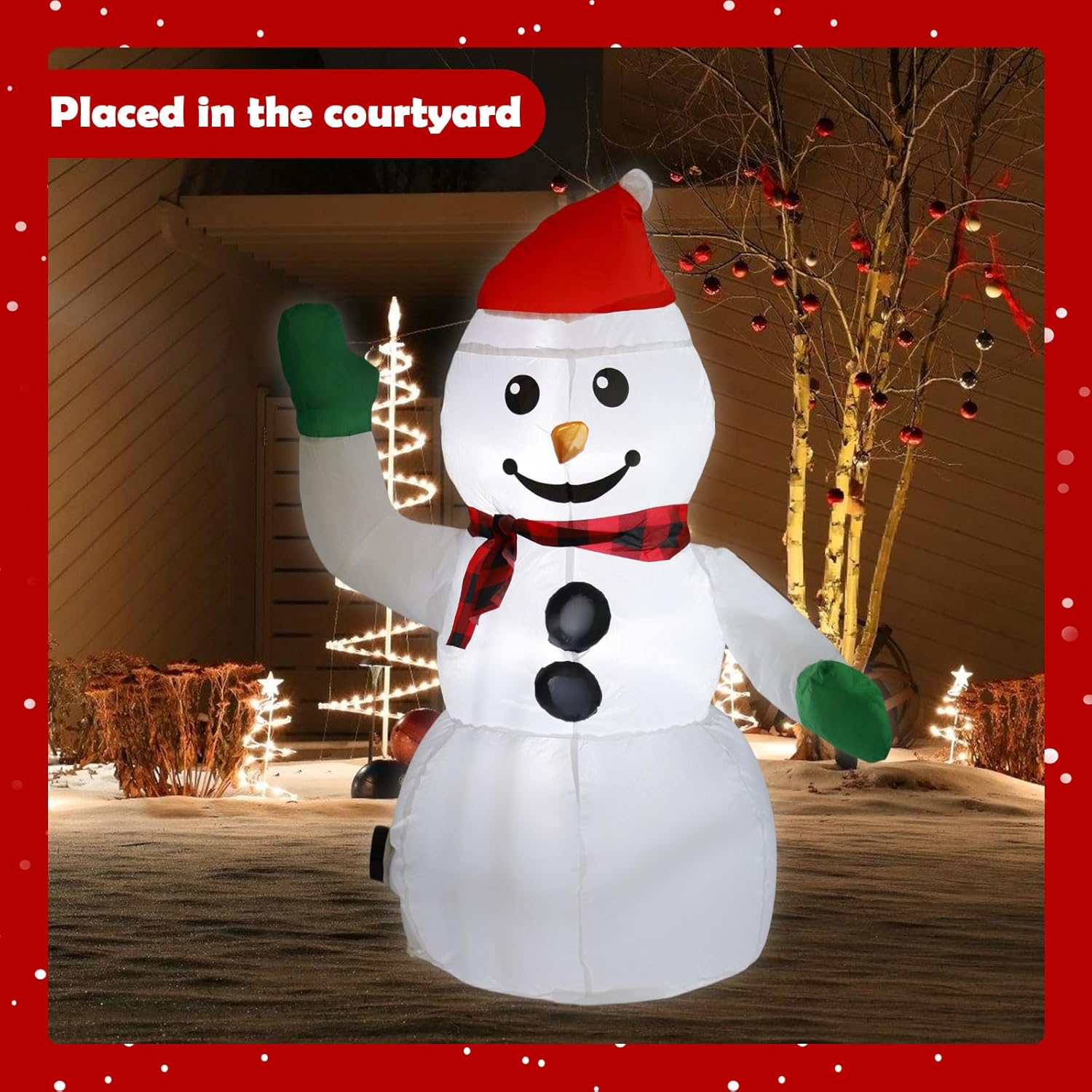 3Ft Christmas Inflatable Outdoor Decorations Snowman With Red Hat, Blow Up Yard Decorations With Built-In Led Lights For