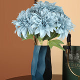 7 Heads Fake Dahlia Flower Bouquet Silk Dahlias Flowers Artificial Flowers Realistic Fake Flowers For Wedding Bride Party Home Hotel Office Diy Desk Decorations, Pack Of 1, Dusty Blue