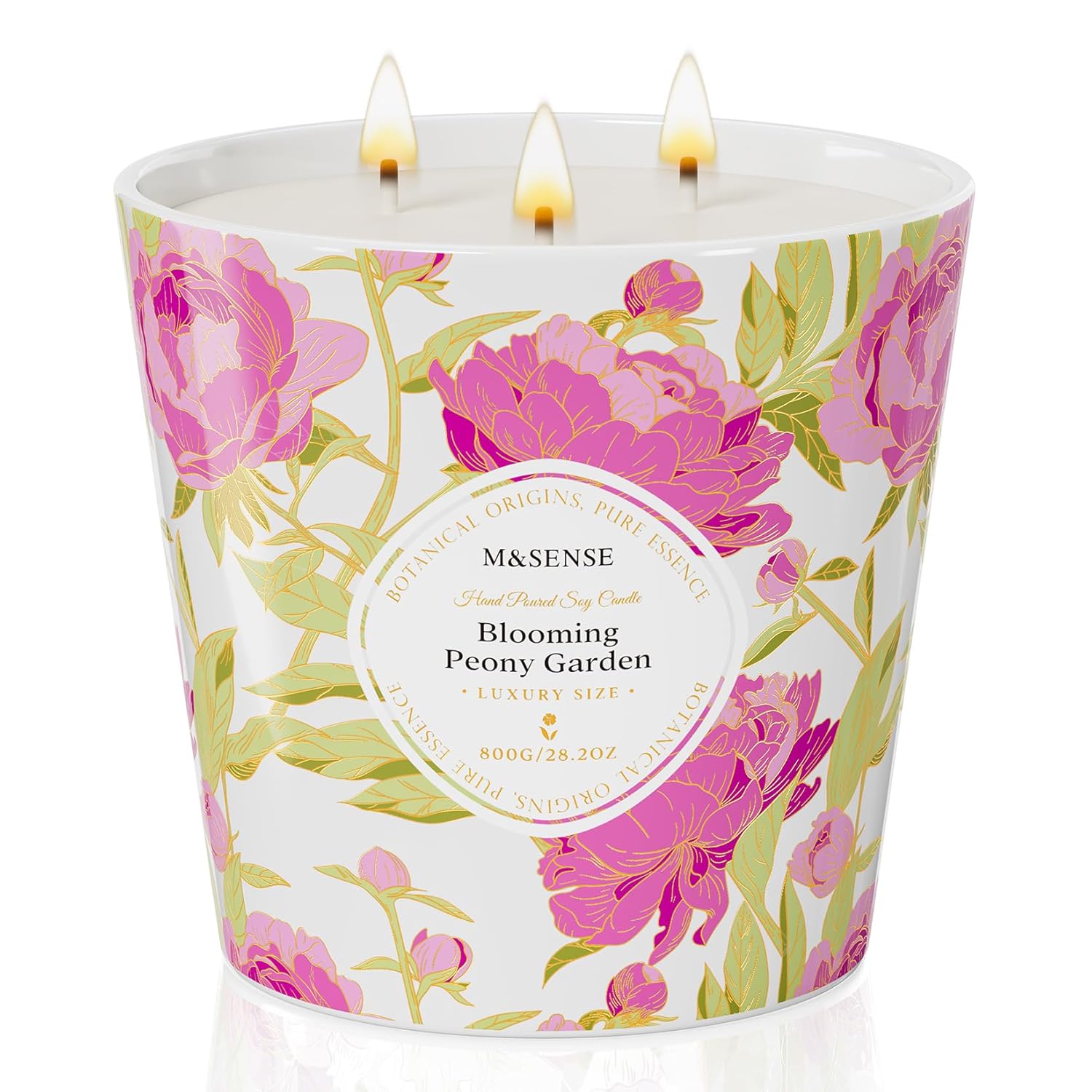 Blooming Peony Scented Candle, 28.2Oz 3 Wick Natural Soy Wax Large Candles, Long Lasting Clean Slow Burning No Toxic Décor For Home Relaxation, Romantic Dates & Gift-Giving