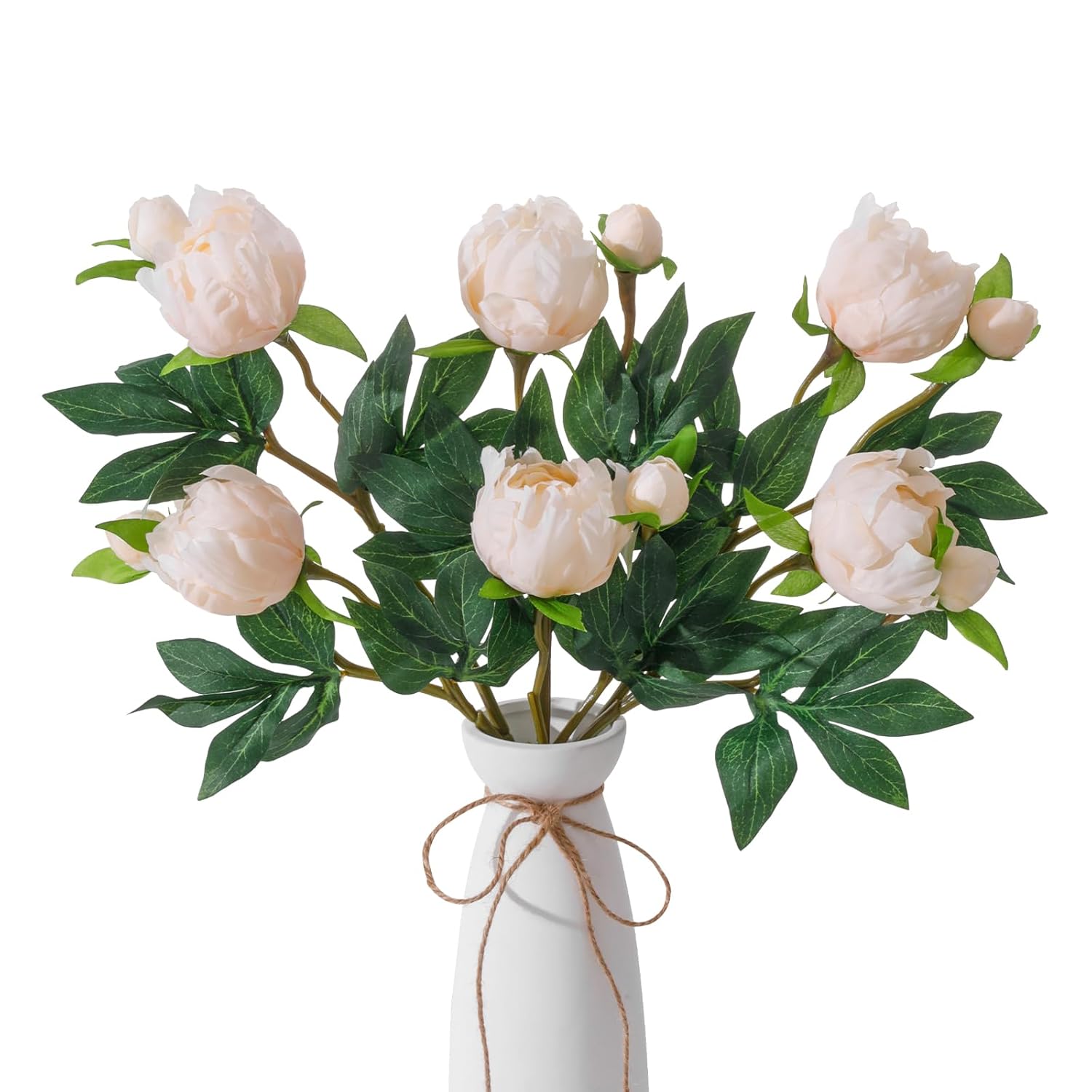 6Pcs Realistic Champagne Artificial Peony Flowers,18.9 Inch Double Heads Silk Fake Peonies Flowers With Long Stem For Vase Arrangement,Wedding Centerpieces,Indoor Decor
