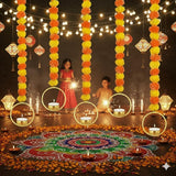 Marigold Garland For Decoration 5 Pcs Artificial Marigold Flowers, Indian Décor For Pooja, Diwali, Rangoli, Wedding, Christmas Decorations For Home (Ring, 50")