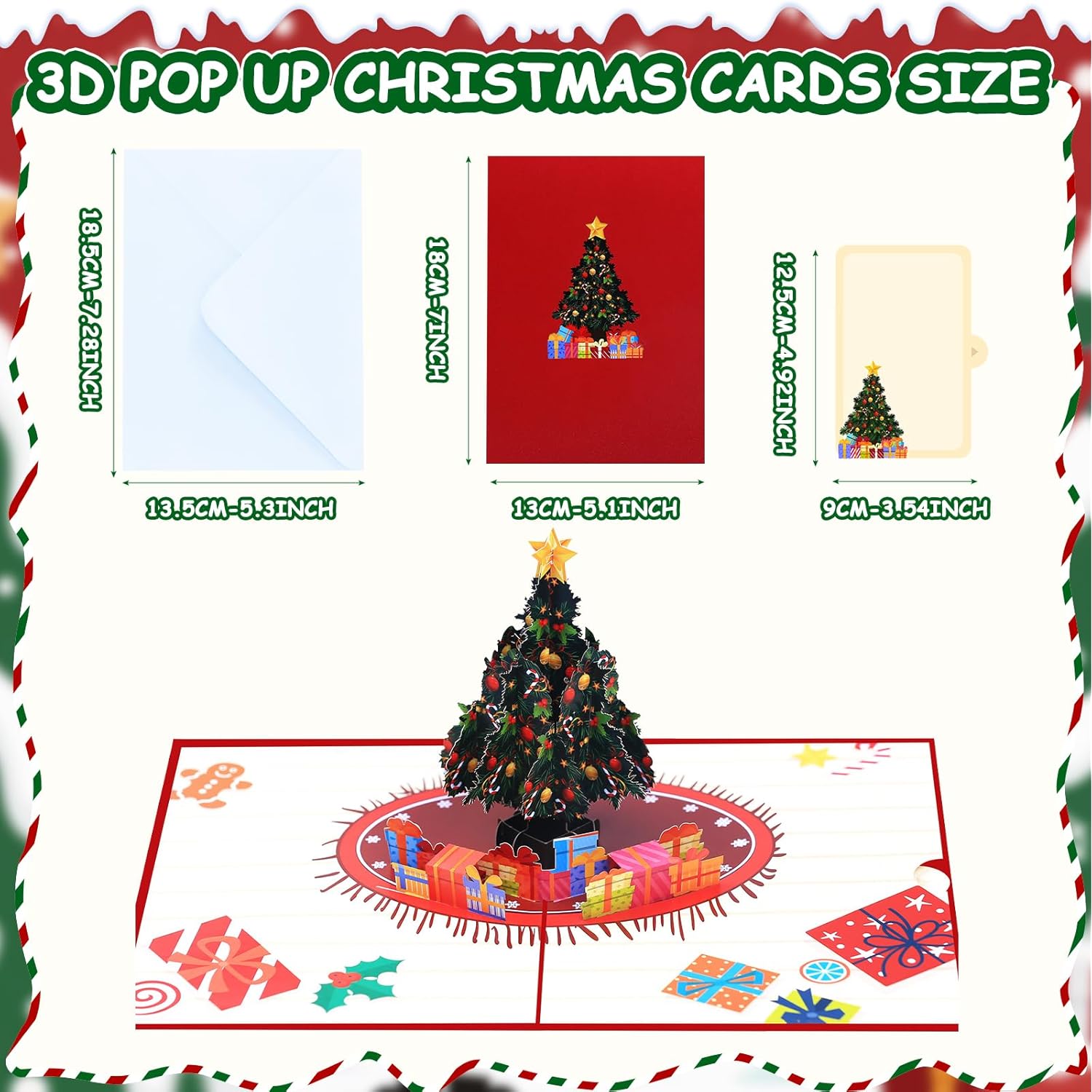 3D Christmas Cards With Envelopes Pop Up Christmas Gift Card Tree Design For Holiday Party New Years