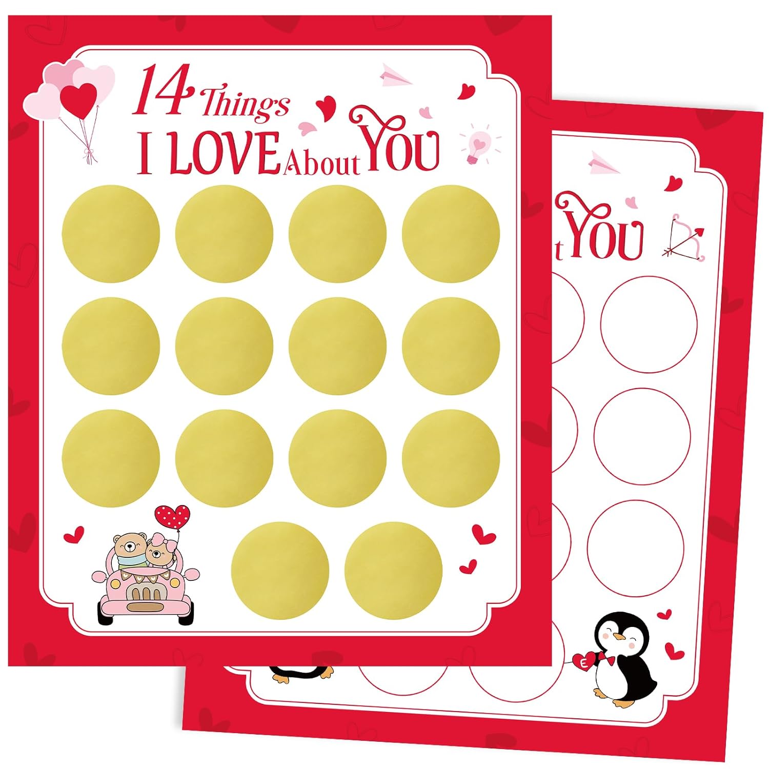 Diy Valentine'S Day 14 Things I Love About You Card For Husband Wife Boyfriend Girlfriend Her Him, 2 Sheets Personalized Valentines Scratch Off Cards Set, Date Night Game Gift Ideas (Red)