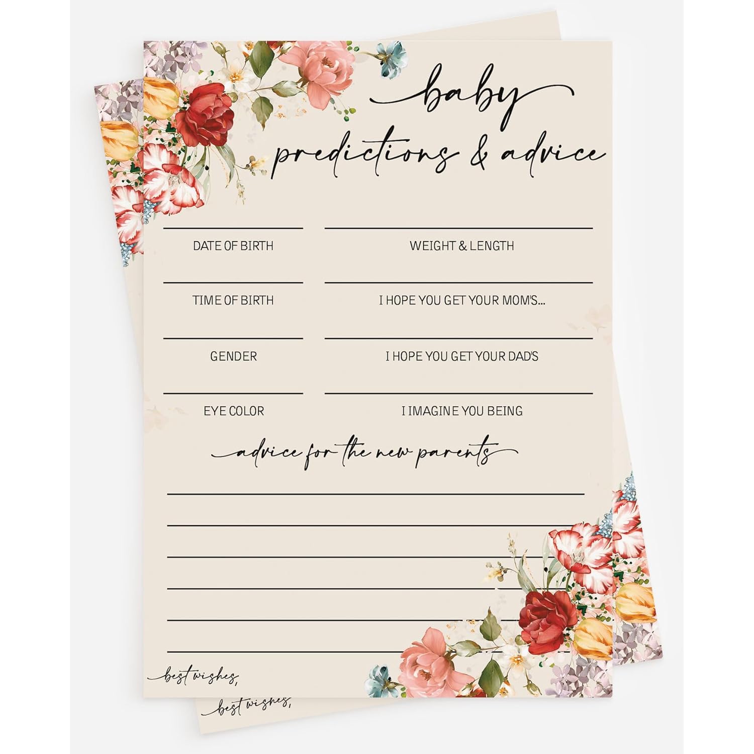 Wildflower Baby Shower Game, 50 Advice And Prediction Cards, Fun Activity, Girl, Boho Theme Decorations, A Little Wild Flower Is On The Way, Floral Baby In Bloom
