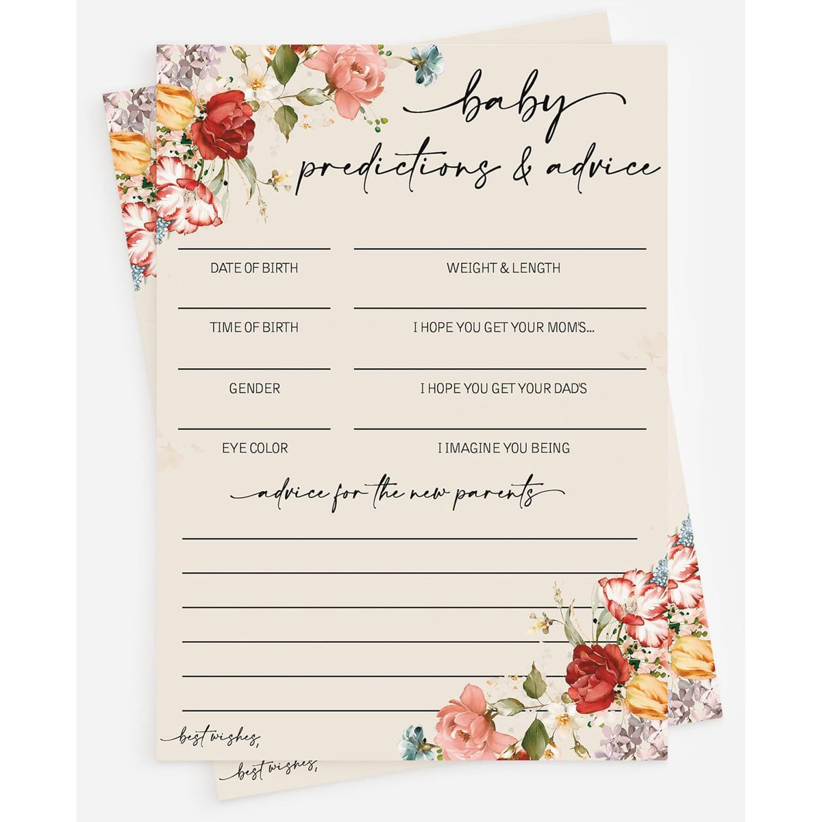 Wildflower Baby Shower Game, 50 Advice And Prediction Cards, Fun Activity, Girl, Boho Theme Decorations, A Little Wild Flower Is On The Way, Floral Baby In Bloom