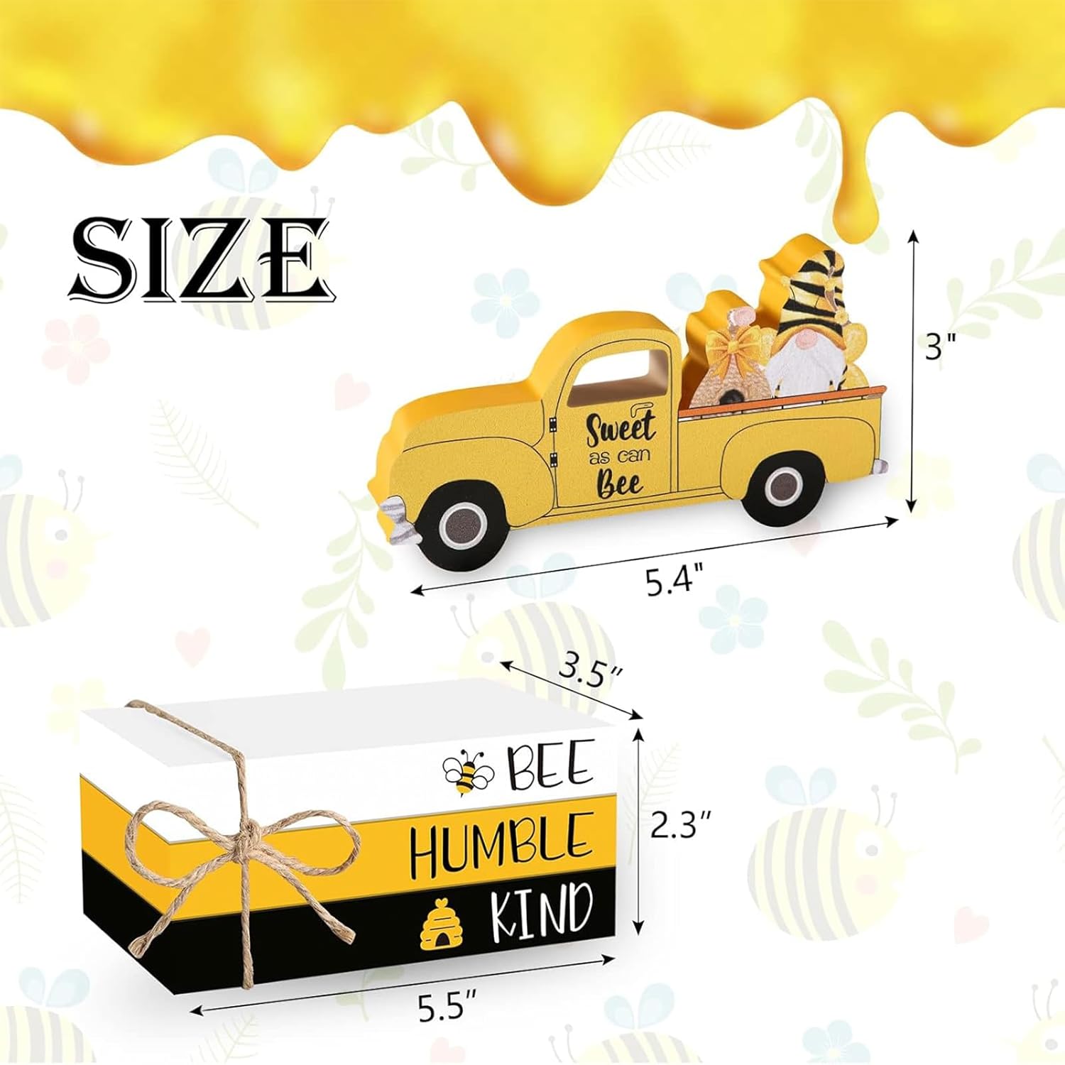 Bee Decor Wooden Book Stack Bumble Bee Decor Bee Humble Kind Sign Honey Bee Tiered Tray Decor Truck With Gnome Summer Decor Rustic Farmhouse Bee Decorations For Home Kitchen Table Bookshelf