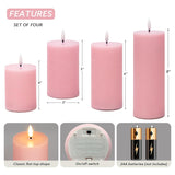 Pink Flameless Candles, Real Wax Pillar Battery Operated Candles, Flat Top Flickering Led Pillar Candles With Remote, 4 Pack Fake Candles For Home Party Wedding Romantic Night Decor