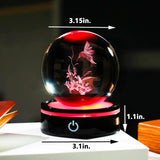 3D Hummingbird Figurine Crystal Ball With Light Base, Hummingbird Gifts For Women Men On Christmas Birthday, 3D Laser Engraved Hummingbird Ornament Glass Decorative Ball For Home Office (80Mm)