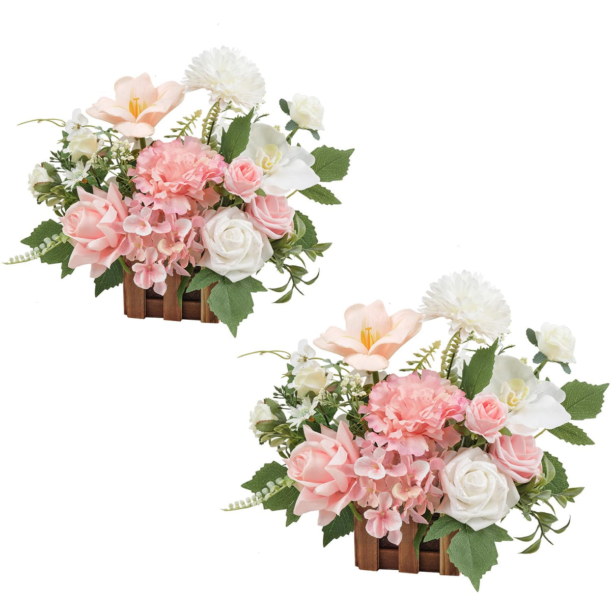 Wedding Centerpiece Flower With Basket, Set Of 2 Large Artificial Flowers Floral Arrangement For Tabletop Mantel Archway Aisle (Peachpink&White)