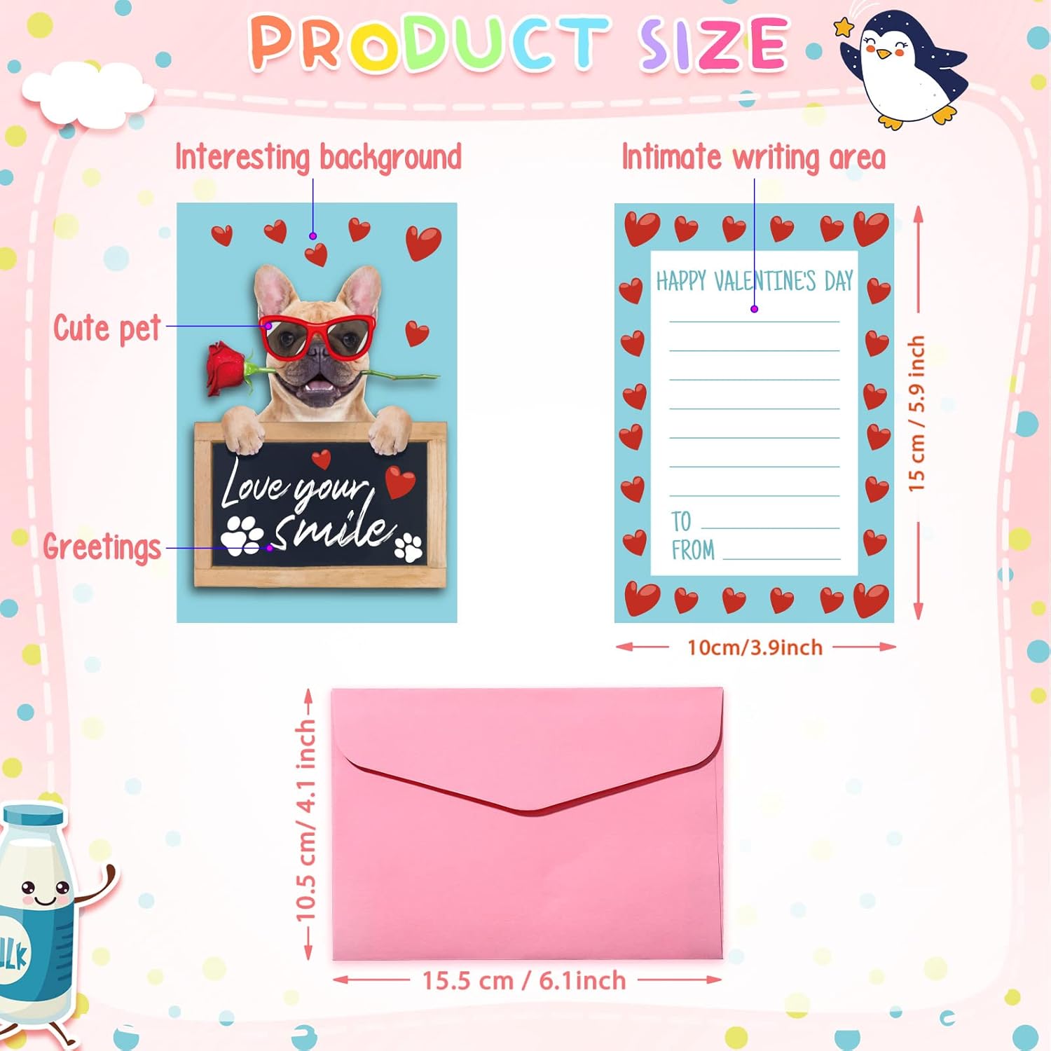 30 Sets Valentine‘S Day Exchange Cards Bulk Cute Animal Greeting Cards With 30 Pink Envelopes, Valentines Gifts School Classroom Kids To Exchange Presents