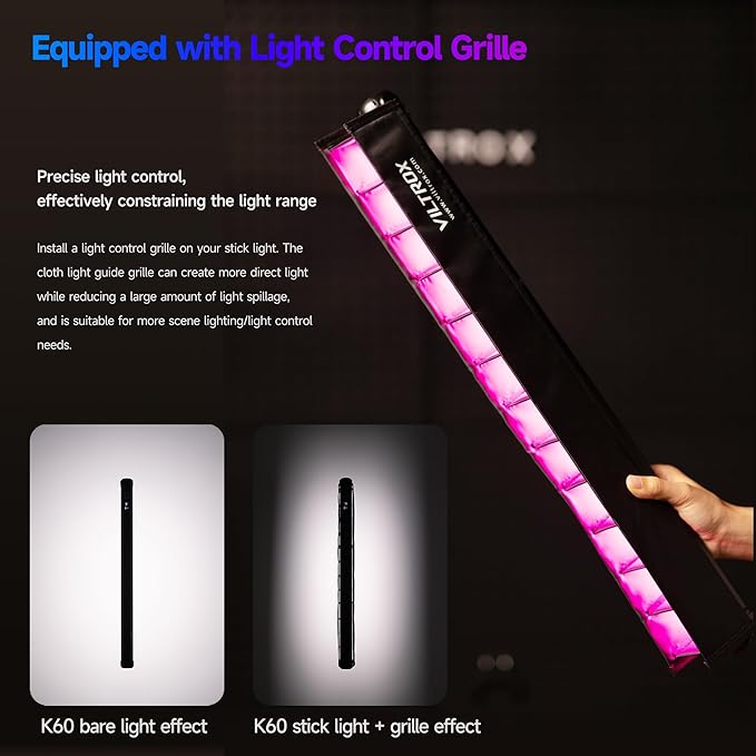 2 Pack K60 RGB LED Video Light Sticks 20W 1950LM Rechargeable Handheld Tube Lights
