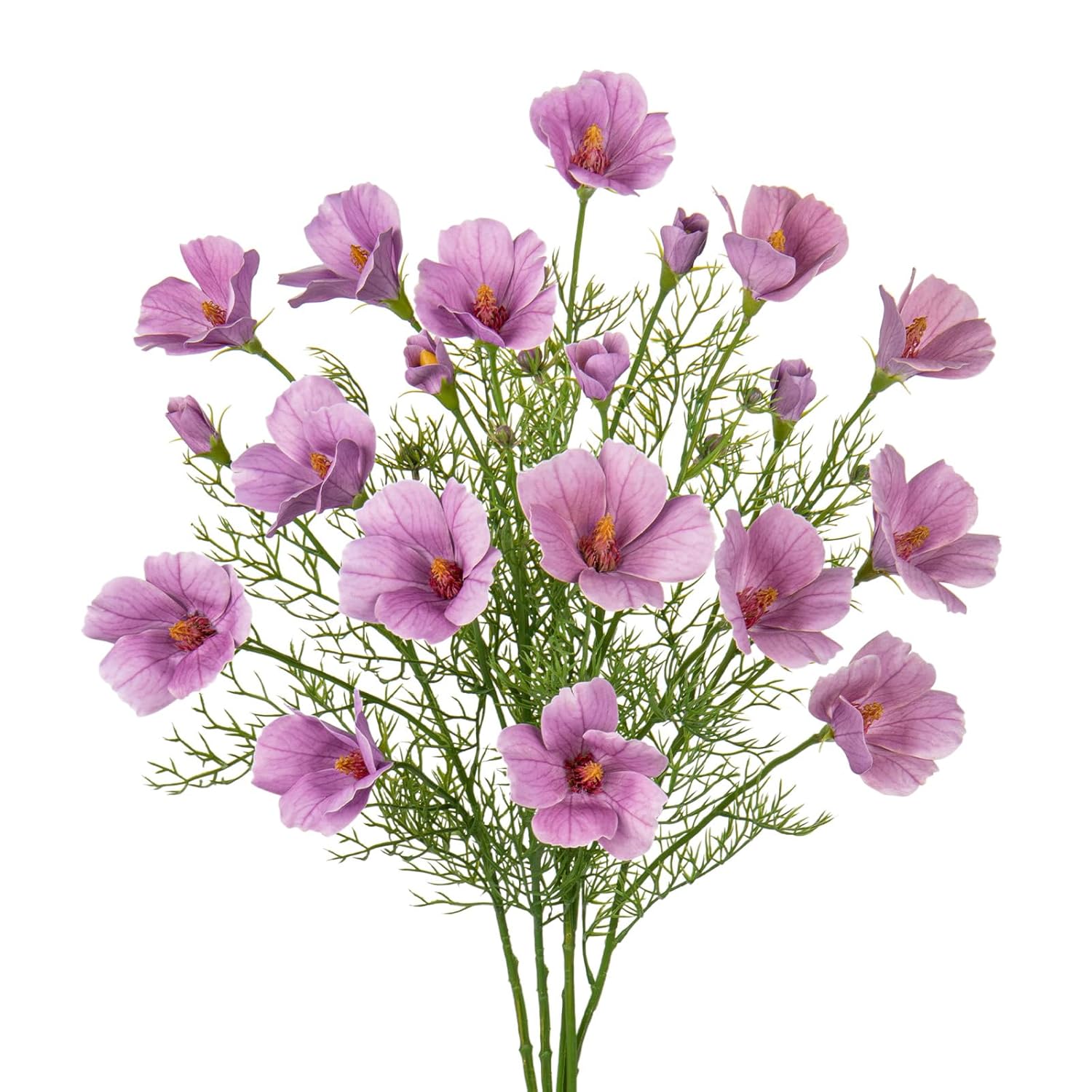 5Pcs Fake Flowers Sprays Purple Hibiscus Artificial Flowers 27 ½’’ Long Stems Realistic Silk Flowers Faux Bridal Bouquet For Home Décor Indoor Farmhouse Wedding Centerpieces Vase