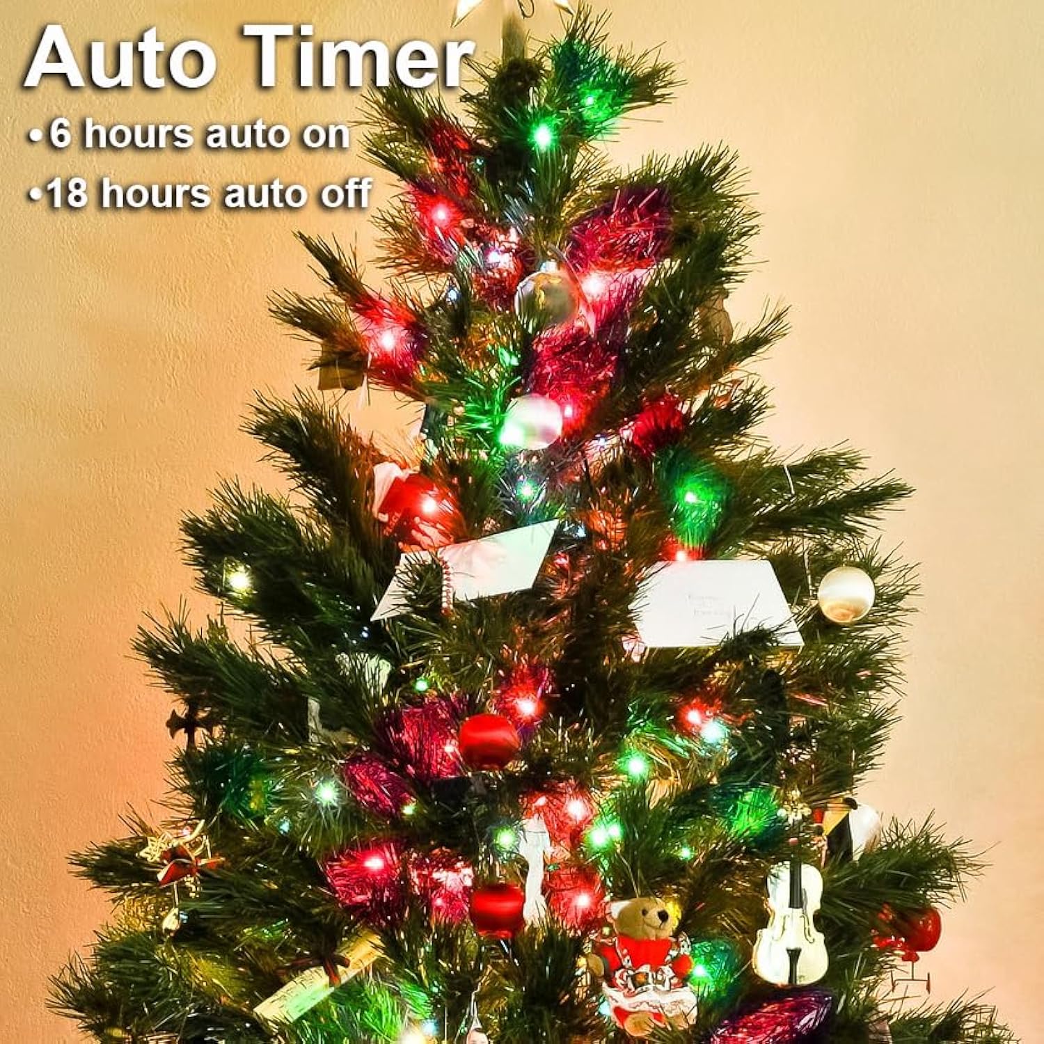 Battery Operated Christmas Lights - Indoor Red & Green Mini Fairy Lights, Timer, 2Pack Total 200Led, 65.6Ft Copper Wire,