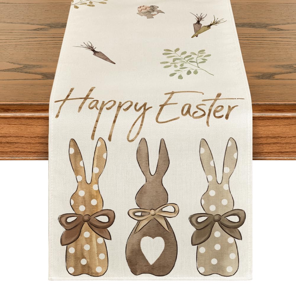 Carrots Rabbit Bunny Happy Easter Table Runner, Spring Summer Seasonal Holiday Kitchen Dining Table Decoration for Indoor Outdoor Home Party Decor 13 x 72 Inch