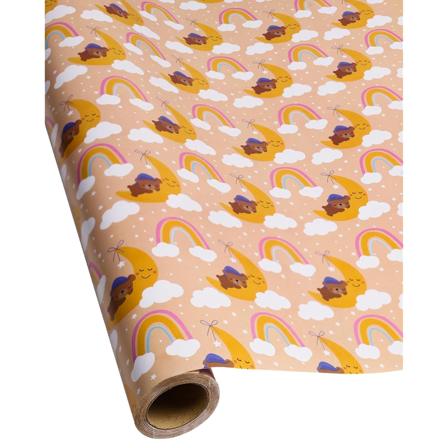 Bear Wrapping Paper 17 Inch X 60 Ft Per Roll For Girls And Boys, Good Night Cute Little Brown Bear Happy Birthday Gift Wrap Paper Roll, Suitable For Birthdays, Parties, Baby Showers