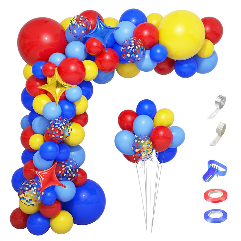 Carnival Circus Balloons Arch Garland Kit, 121Pcs Red Blue Yellow Rain