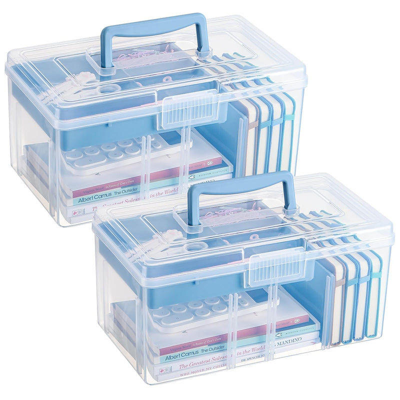 2 Pcs 2 Layer Clear Plastic Dividing Storage Box With Removable Tray M