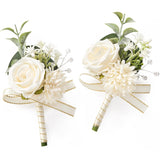 2 Pcs White Boutonniere For Men, Groom Groomsmen Best Man Guest Boutonnieres, Artificial Flowers Silk Rose For Wedding Prom Ceremony Anniversary Party Homecoming