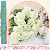 150 Pcs Artificial Silk Roses Flowers Bulk For Weddings, Valentine'S Day & Home Decor - Realistic Long Stem Flowers(White)