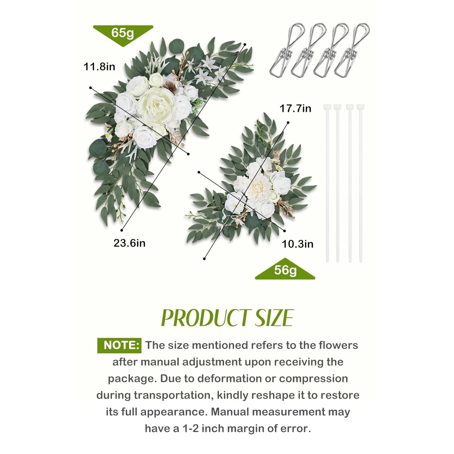 Wedding Arch Flowers Set Of 2, Artificial Flowers For Decoration For Wedding Ceremony Backdrop, Wedding Floral Arrangement For Arch, Wedding Welcome Signs, Reception Decor (White)
