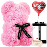 Gifts For Women - Rose Flower Bear - Rose Bear,Pure Handmade Rose Teddy Bear,Gift For Mothers Day,Valentines Day, Anniversary And Bridal Showers,W/Clear Gift Box And Greeting Card (Light Pink)