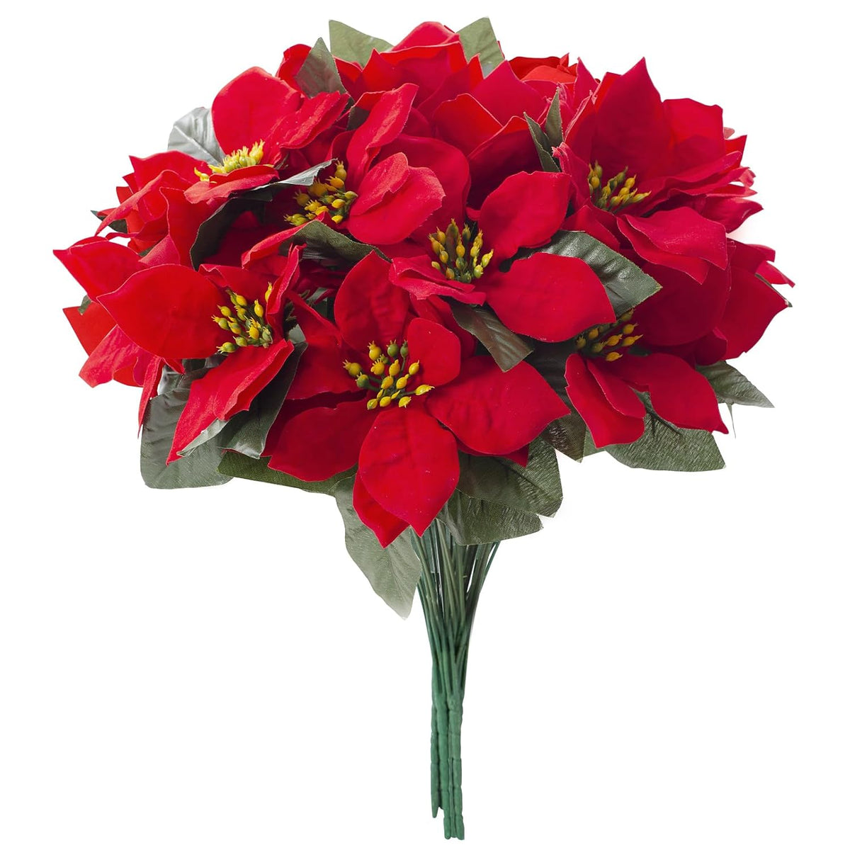 Poinsettia Artificial Christmas Flowers 6Pcs,5 Heads Red 13.7”Fake Poinsettia Flower Bouquet For Home Office Christmas Holiday Indoor Decorations