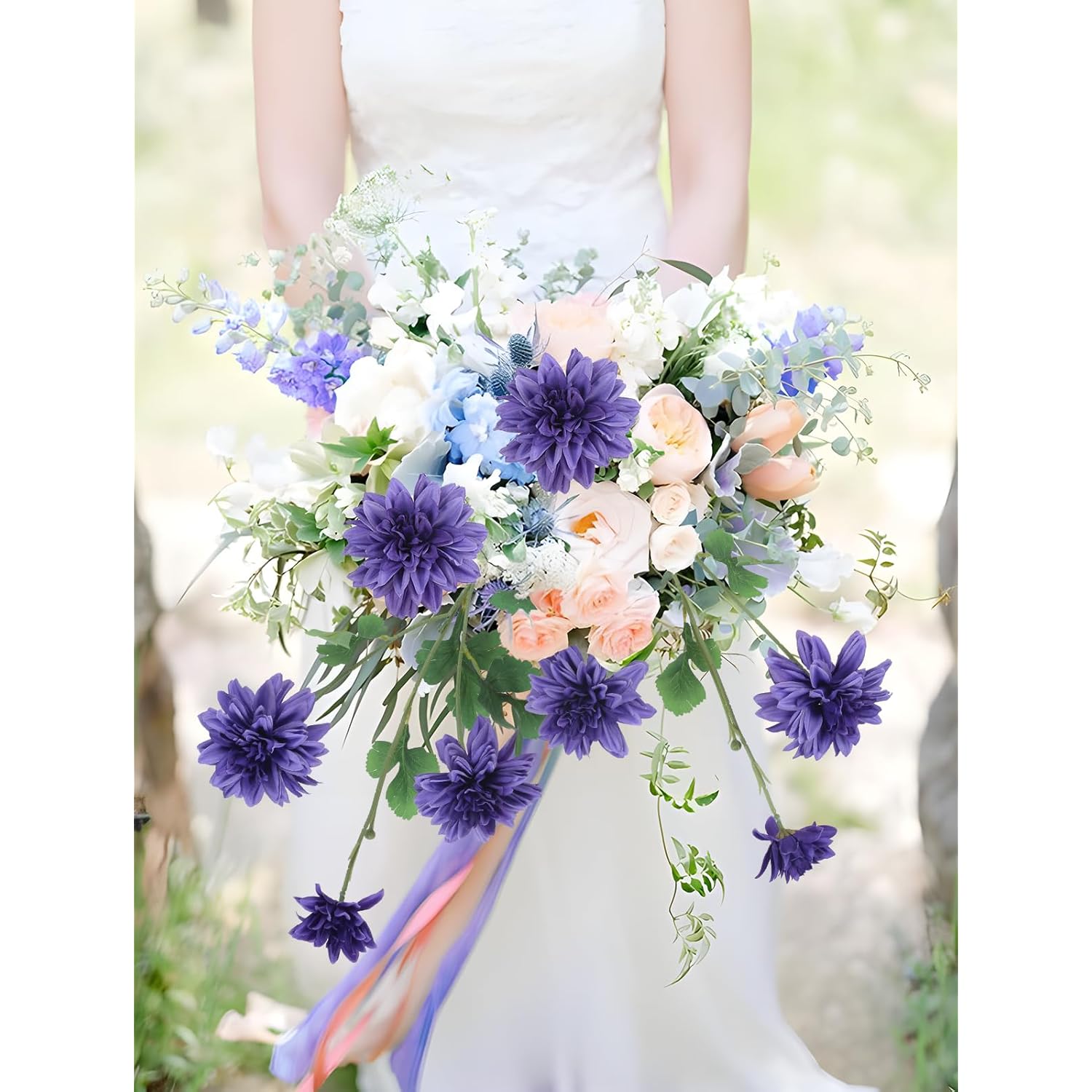 6Pcs Dahlias Artificial Flowers 27.5’’ Deep Purple Dahlia Silk Flowers With Stems For Home Wedding Dining Table Party Garden Decoration(Deep Purple)