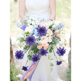 6Pcs Dahlias Artificial Flowers 27.5’’ Deep Purple Dahlia Silk Flowers With Stems For Home Wedding Dining Table Party Garden Decoration(Deep Purple)
