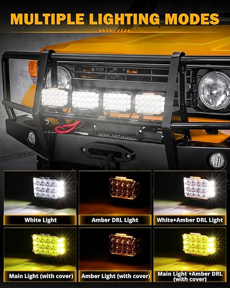 V MAX Series 7x5 Inch LED Pod Lights 204W Offroad Driving Spotlight with Amber DRL Side Shooter Combo Beam