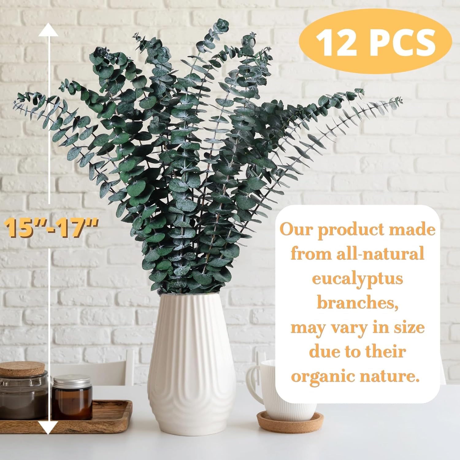 Dried Eucalyptus For Shower Hanging - 17'' Real Large Preserved Eucalyptus Stems Green Home Decor, 100% Made From Fresh Eucalyptus Leaves, Bathroom Shower Decor, Wedding, Diy (12Pcs)