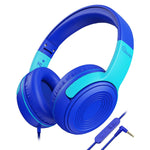 S8 Kids Wired Headphones, 85dB/94dB Limit, Adjustable, Mic, Navy/Blue