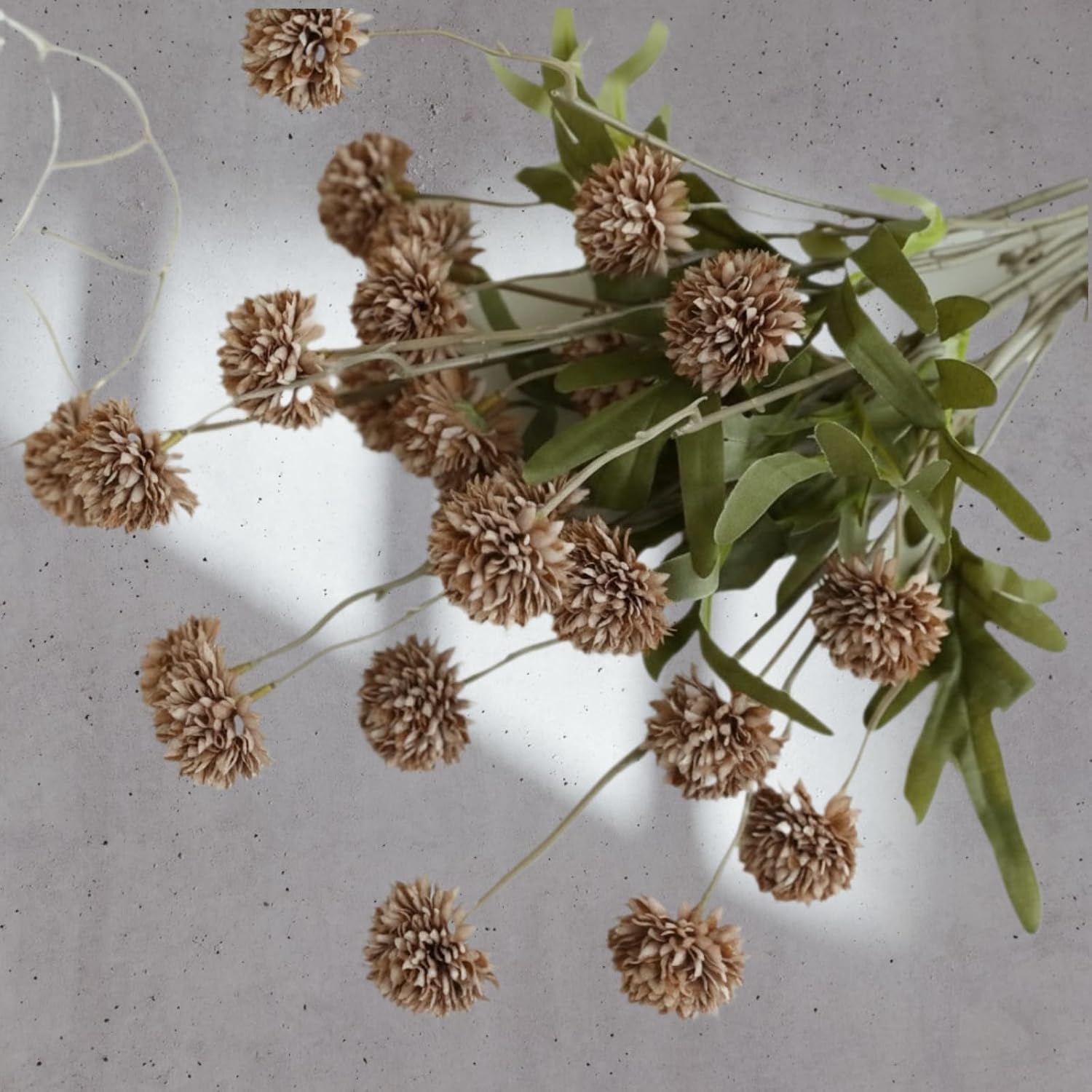 Glorpiant 5Pcs Pompom Artificial Mums, Faux Silk Bulk Flowers With Bendable Stems For Diy Fall Decor, Pottery Barn Style Vase Fillers, Indoor Outdoor Home Centerpieces In Burnt Orange (Light Taupe)