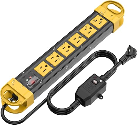 GFCI Outdoor Power Strip 6 Outlets 2700J Surge Protector IPX6 Waterproof 15FT