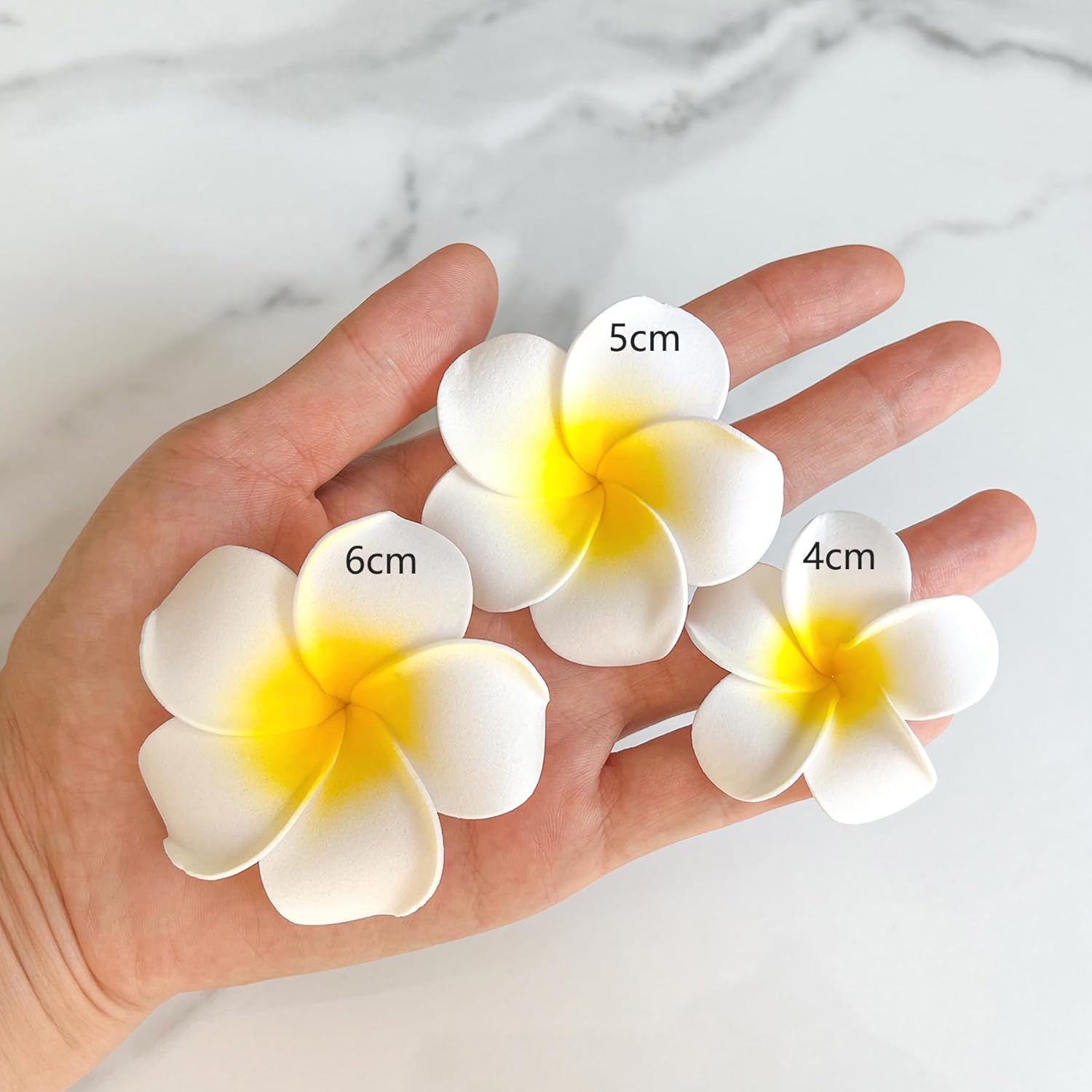 120Pcs 5Cm White Foam Hawaiian Frangipani Artificial Plumeria Flower Petals For Hair Clip, Hat, Cap, Bridal, Home, Wedding, Beach, Party Decorations