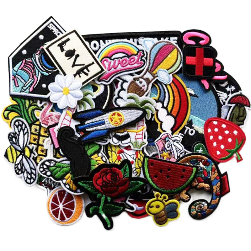 42 Pcs Random Assorted Embroidered Iron On Patches, Cute Sewing Applique For J