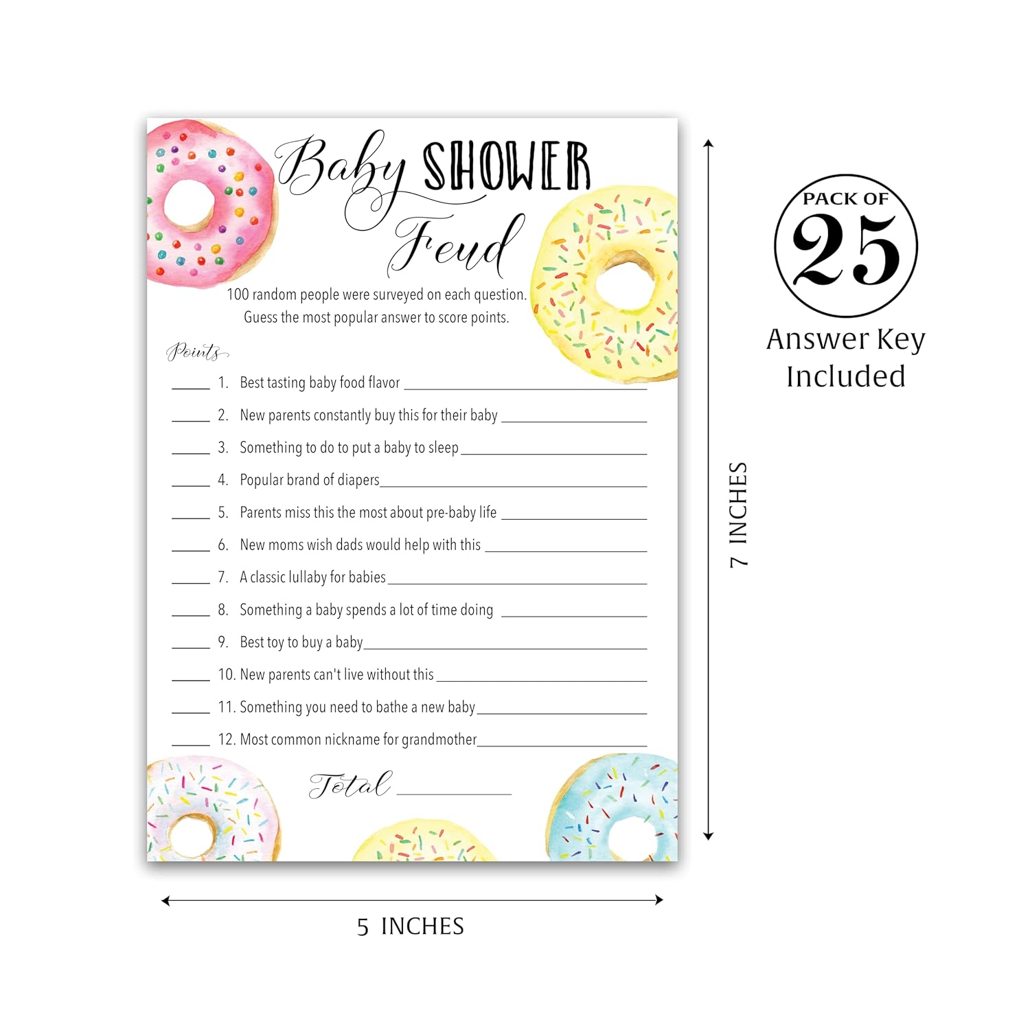 Donut Baby Shower Feud Game — Pack Of 25 — Fun Shower Family Fued Games, Doughnut Theme Shower Activity, Girl Or Boy Gender Neutral Pink Blue Couples Shower Gender Reveal Party G850-Bsf