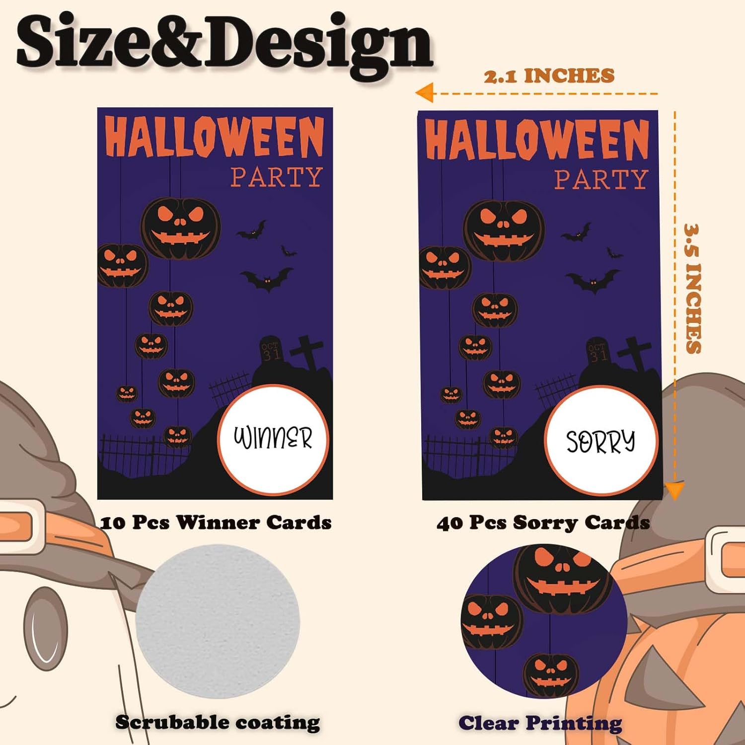 Pumpkin Halloween Scratch Off Cards, 50 Pcs Spooky Halloween Party Games For Adults Party Supplies, Gift Cards For Spa Business - B07