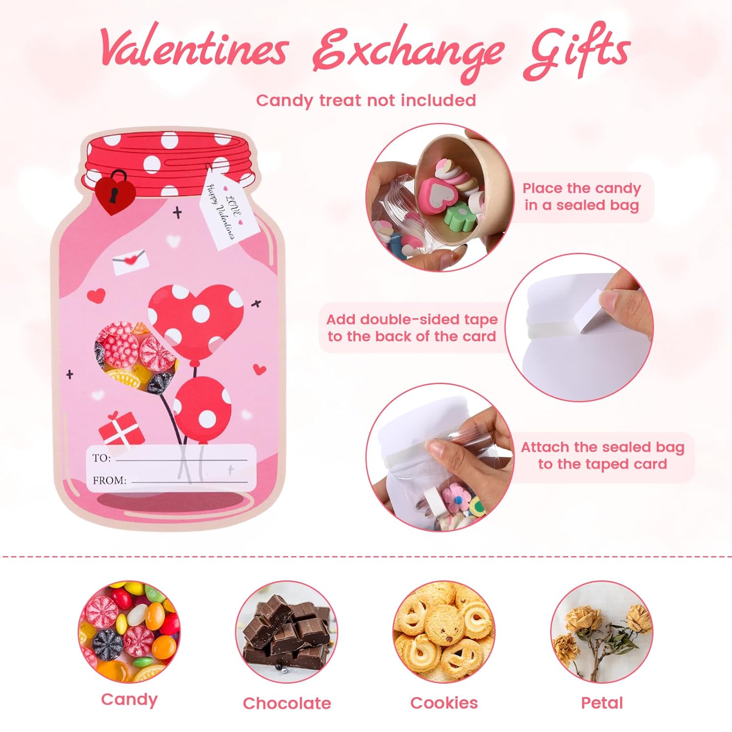 66 Pack Mason Jar Valentines Day Cards Gifts, Valentines Day Gifts Greeting Card Funny Diy Valentine'S Exchange Cards For Adult Candy Chocolate Party Favors