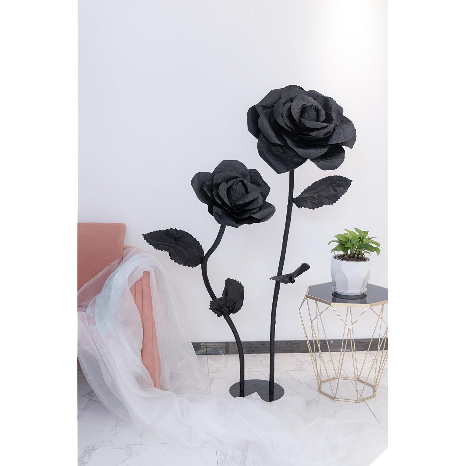 2Pcs Artificial Giant Flowers For Decoration,5Ft Black Large Flower Wall Backsrop,Paper Flower For Wedding,Garden Party,Home Decor,Mall Shop Display