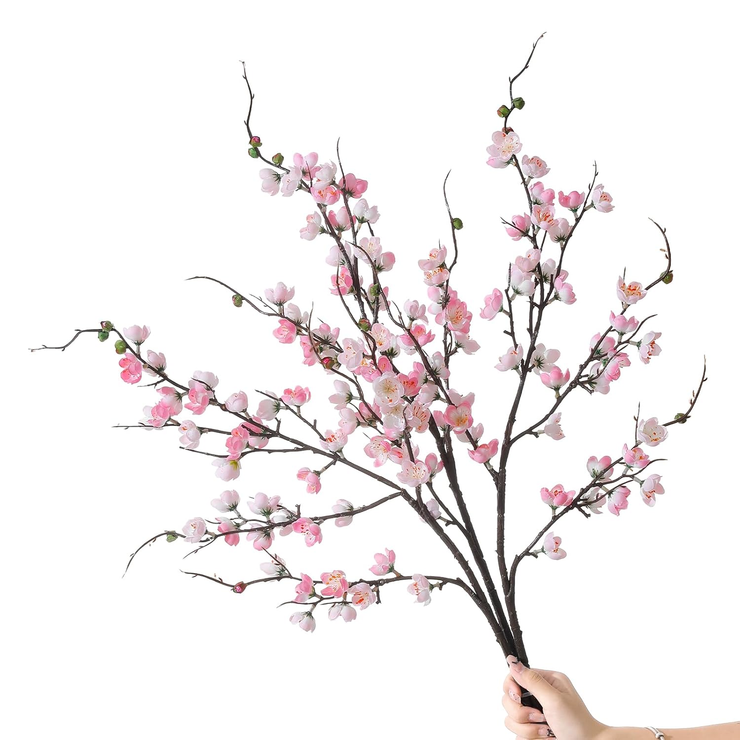 Artificial Pink Cherry Blossom Branches 3Pcs 37.8" Faux Silk Cherry Blossom, Fake Flowers With Leaves Bouquet Decorations For Home Living Room Bedroom Table Centerpiece Vase Wedding Decor