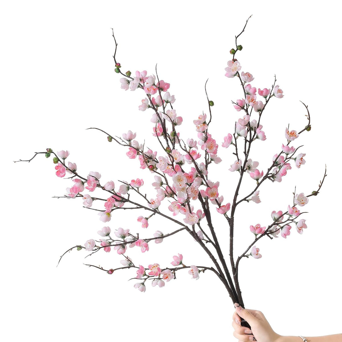 Artificial Pink Cherry Blossom Branches 3Pcs 37.8" Faux Silk Cherry Blossom, Fake Flowers With Leaves Bouquet Decorations For Home Living Room Bedroom Table Centerpiece Vase Wedding Decor