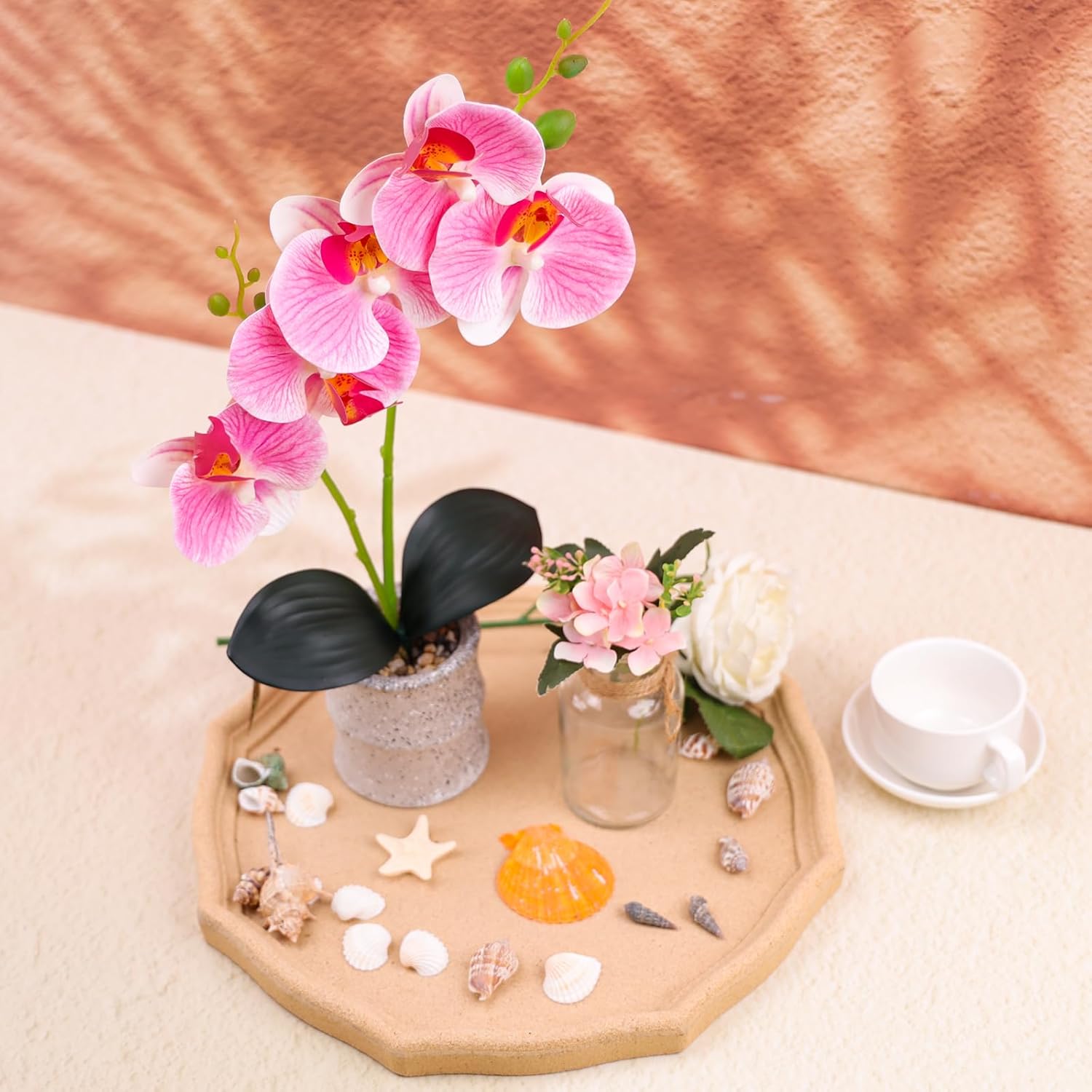 16.5 Inch Pink Fake Orchids Flowers In Pot Artificial Orchid Flowers Potted Plant Phaleanopsis Bonsia Faux Flower Decoration For Home Table Office Arrangement Centerpiece Living Room Decor