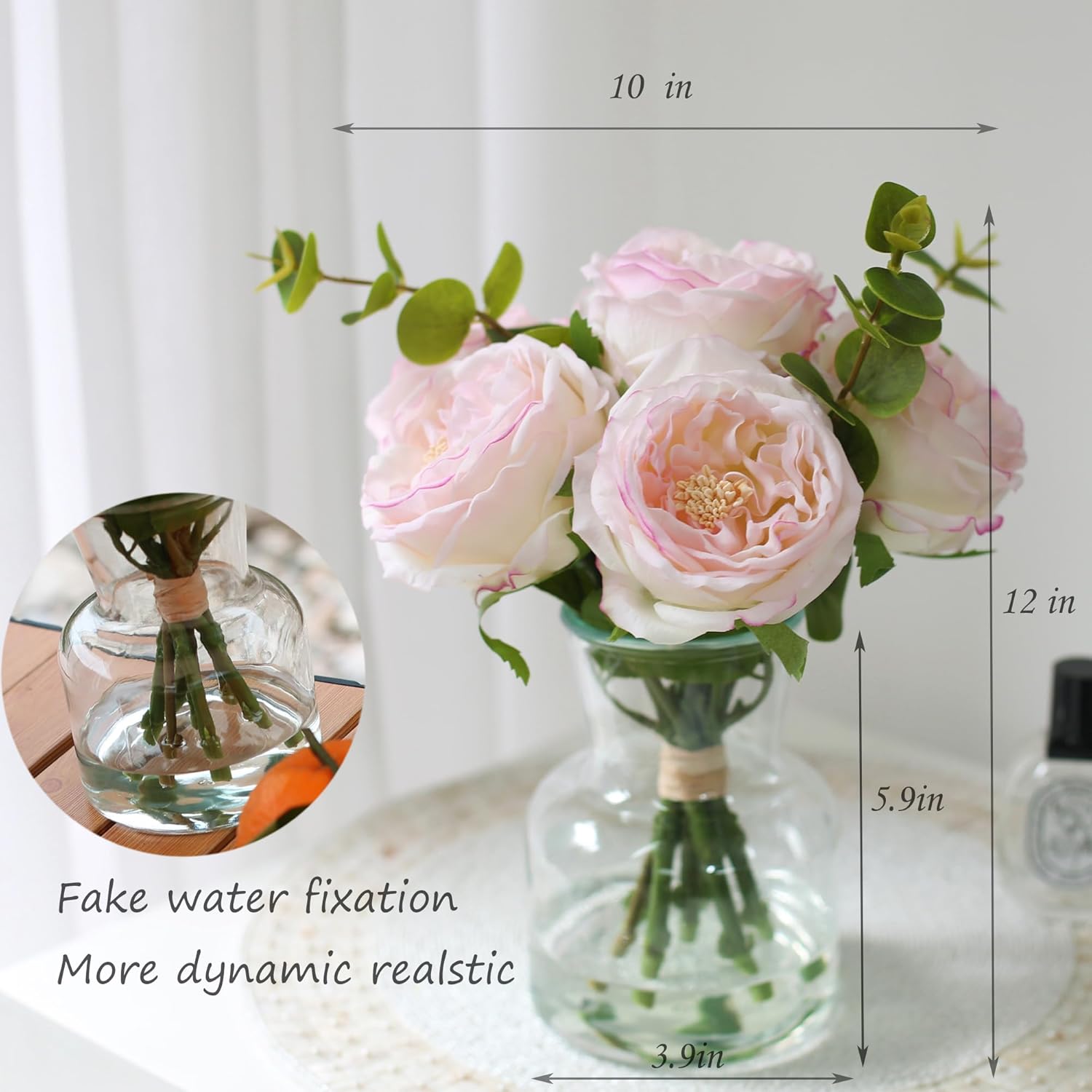 Artificial Flowers In Vase, Vivid Faux Rose Flowers Arrangements, Austin Rose Centerpieces For Tables, Flower Ornaments And Flower Arts For Living Room (Champagne)