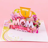 3D Pop Up Mothers Day Cards, No.1 Mom Trophy Pop Up Gift Greeting Card, 3D Happy Mothers Day Card With Envelope With Blank Insert For Best Mom Women Wife Daughter Grandma