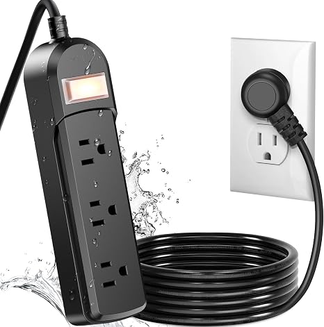 Outdoor Weatherproof Power Strip with 3 AC Outlets and 10 ft Extension Cord