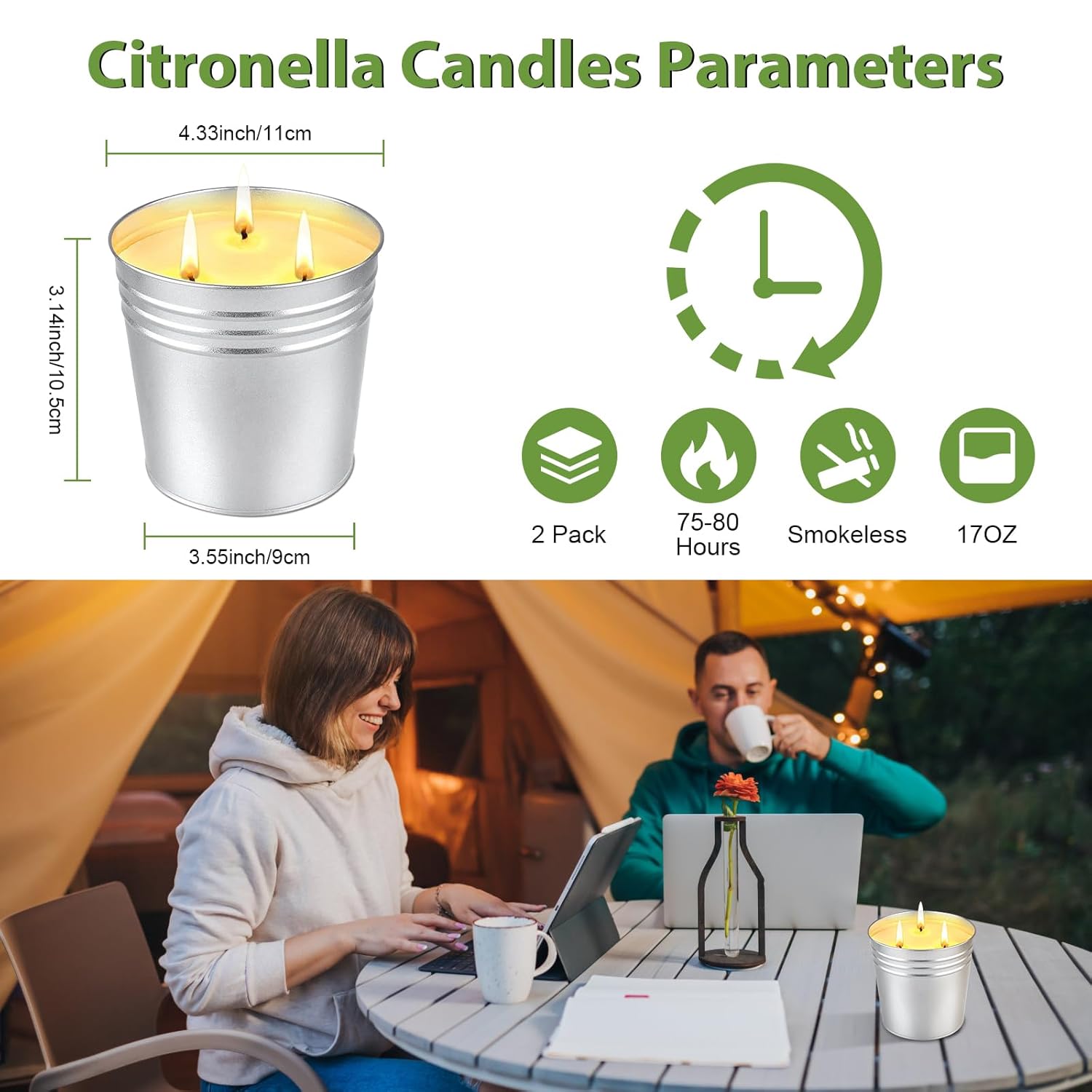 Citronella Candles Outdoor, Large Citronella Candle For Home Patio, 3 Wicks Natural Soy Candle For Summer, 200 Hours Long Lasting Burn Outside Candles For Garden, Yard Balcony, Summer Camping