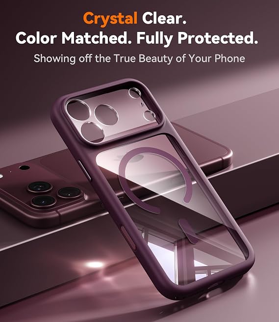 Strong Magnetic Shockproof for iPhone 18 Pro Case Clear Burgundy Protective Cover